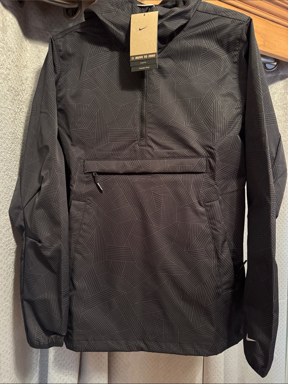 Nike Black Geometric Half-Zip Windbreaker Pullover Jacket
